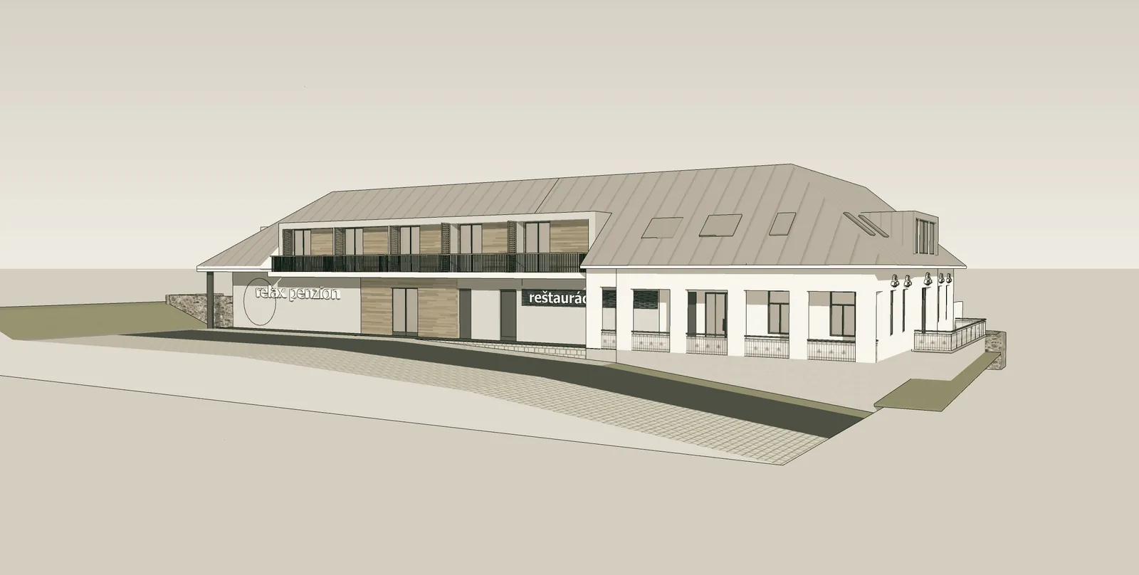 Architektonická štúdia — uličná fasáda penziónu