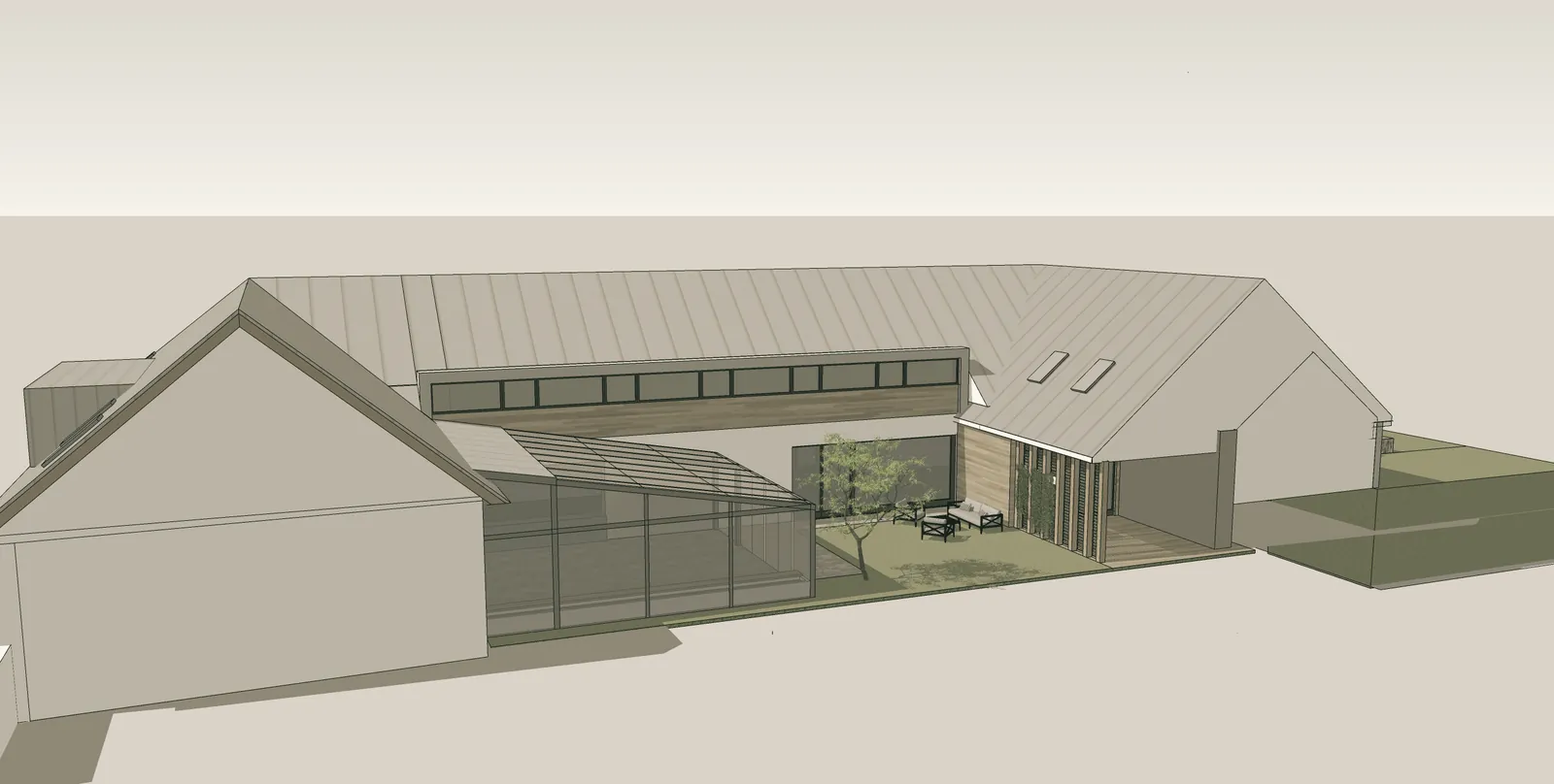Architectural study — inner courtyard with terrace