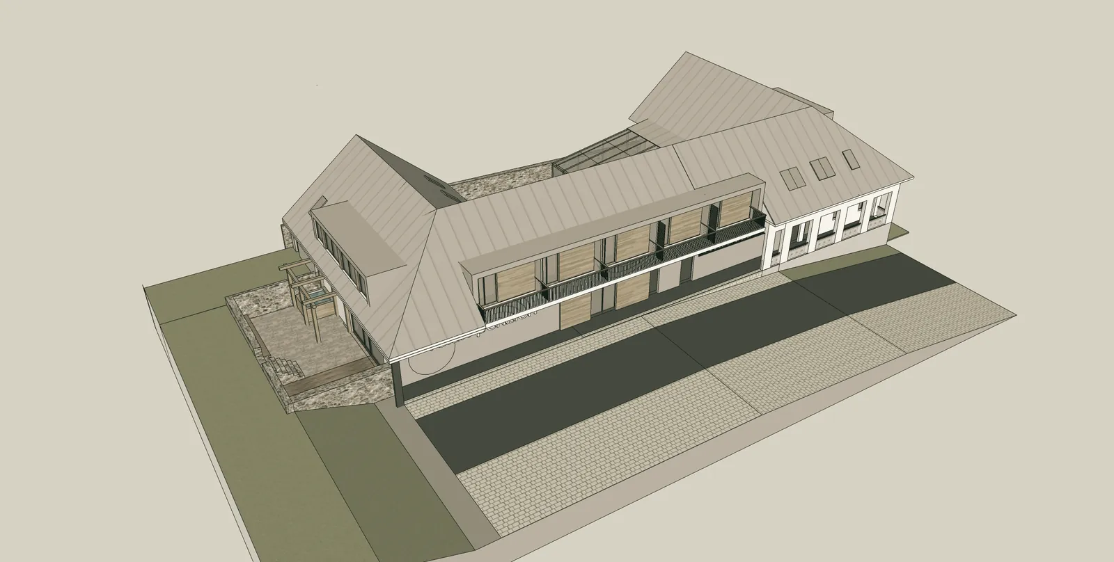 Architectural study — the guesthouse grounds from above